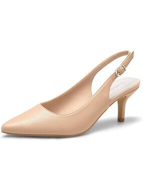Women's Nude Stylish Pointed Toe Slingback Buckle Dress Pumps Shoes Kitten Heels